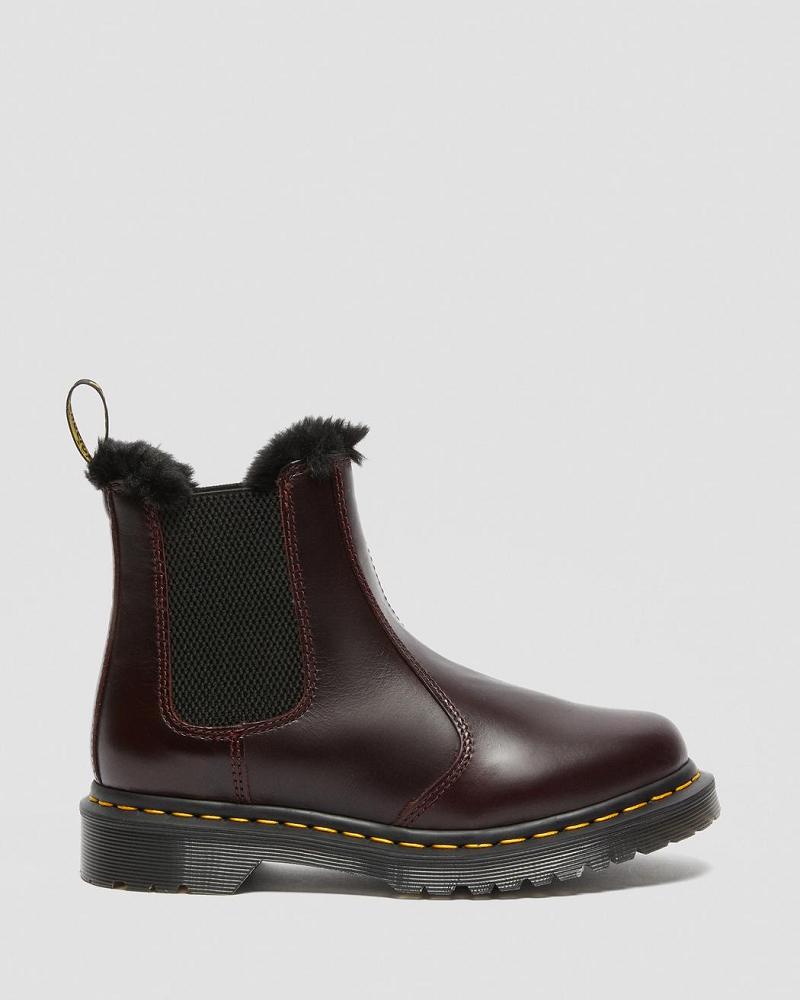 Burgundy Women's Dr Martens 2976 Leonore Faux Fur Lined Chelsea Boots | CA 110UZG